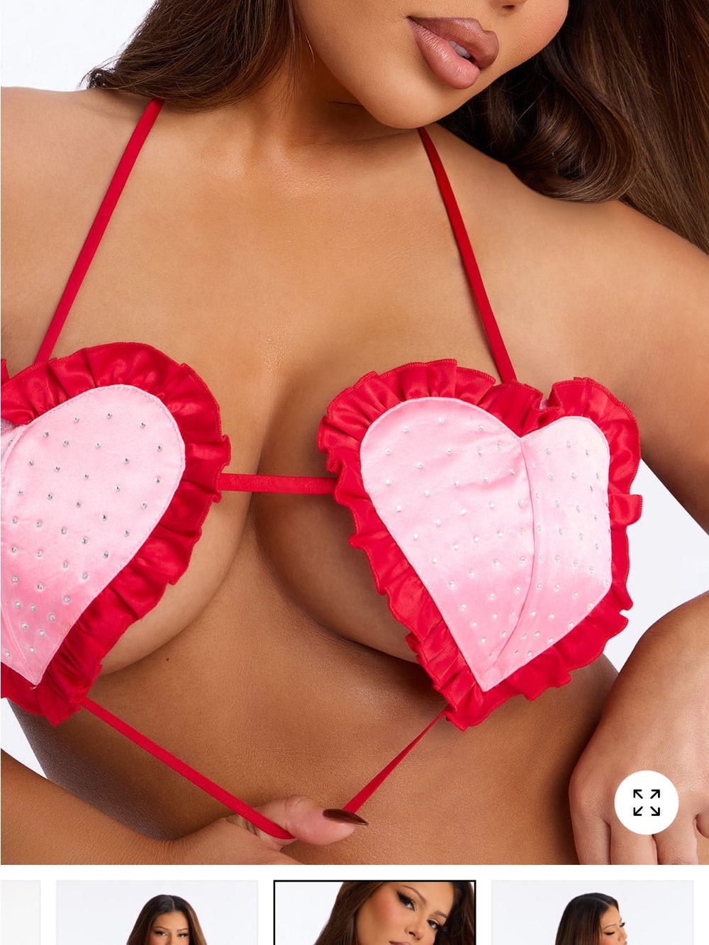 Fashion Nova Pink & Red Heart Appliqué Strappy Bra